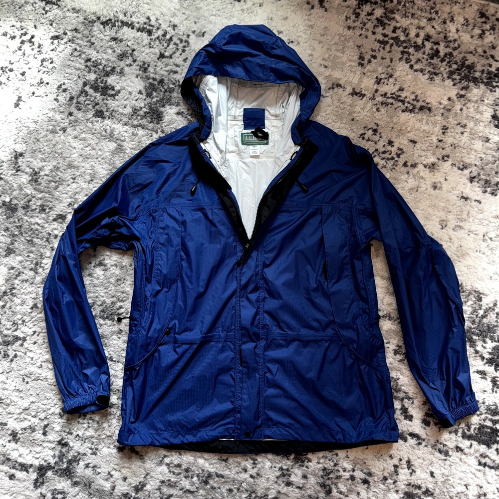 LL Bean Mens XL Blue Ripstop Rain Jacket Hooded Windbreaker Shell 9AB47
